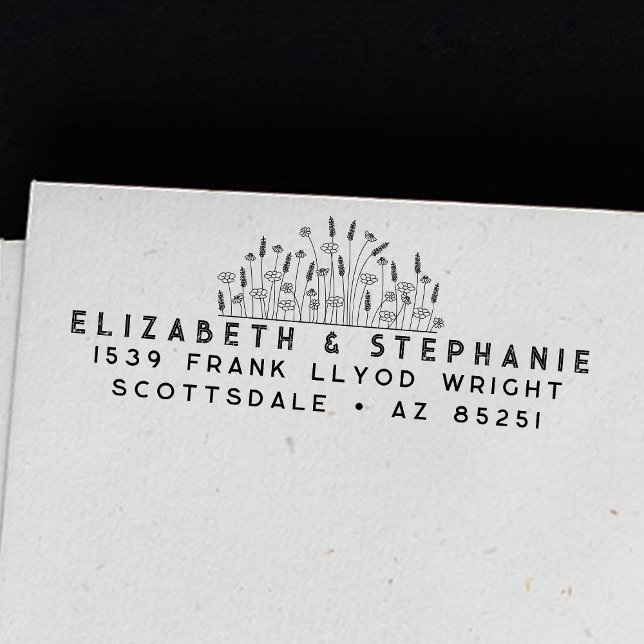 Tampon Auto-encreur Adresse de retour Boho Fleurs sauvages Monogramme  (Créateur téléchargé)