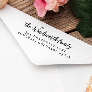 Tampon Auto-encreur Adresse de retour de calligraphie vintage