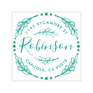 Tampon Auto-encreur Adresse de retour de guirlande florale rustique