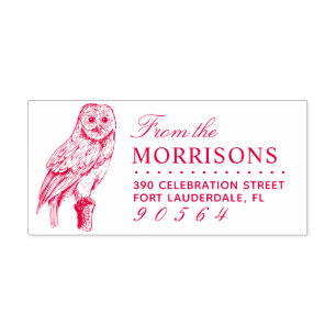 Tampon Auto-encreur Adresse de retour de hibou de nom de famille