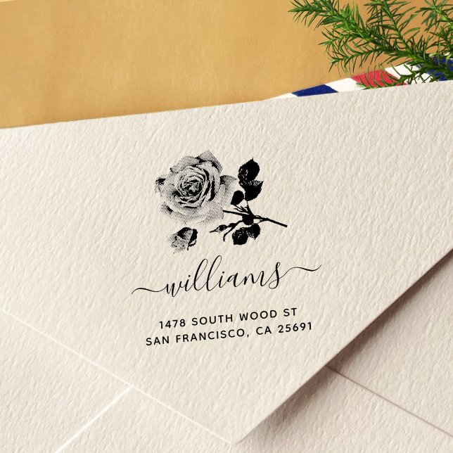 Tampon Auto-encreur Adresse de retour de la calligraphie rose (Créateur téléchargé)