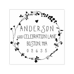 Tampon Auto-encreur Adresse de retour de la couronne Fleur sauvage tir