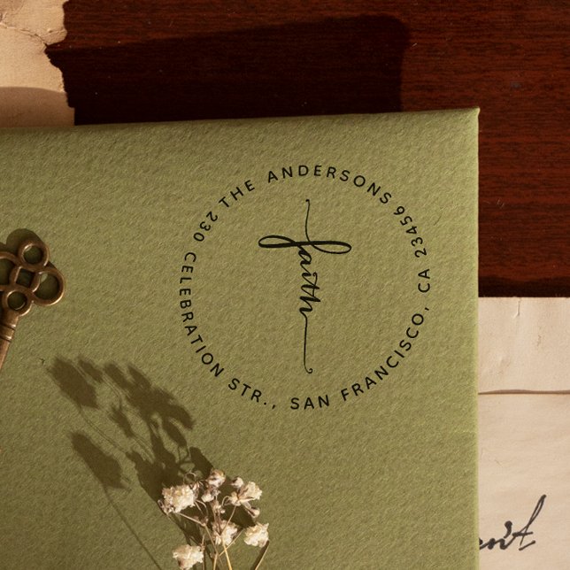 Tampon Auto-encreur Adresse de retour de la croix de foi de script (Rubber Stamp Mock-up)