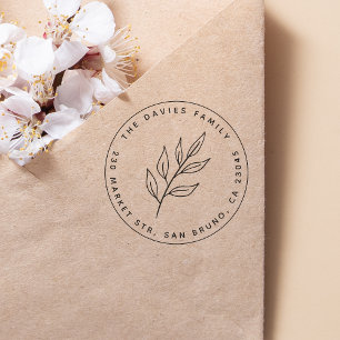Tampon Auto-encreur Adresse de retour de la feuille botanique minimale