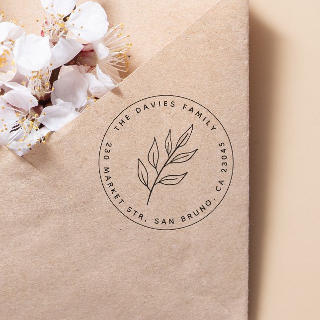 Tampon Auto-encreur Adresse de retour de la feuille botanique minimale (Stamp Mock-up)