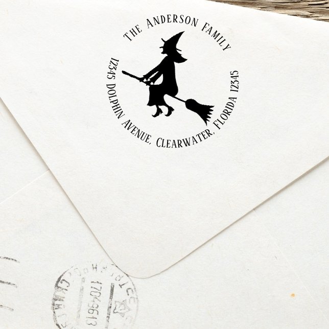 Tampon Auto-encreur Adresse de retour de la sorcière Halloween personn (Halloween witch custom return address stamp. )