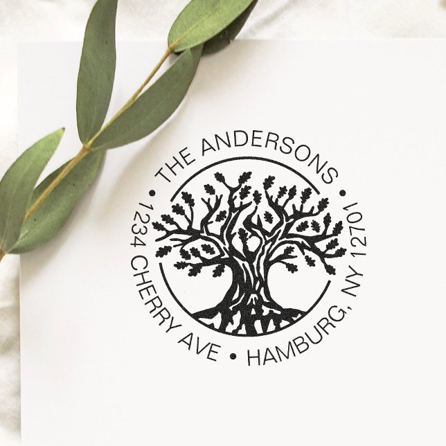 Tampon Auto-encreur Adresse de retour de l'arbre de chêne personnalisé (Créateur téléchargé)