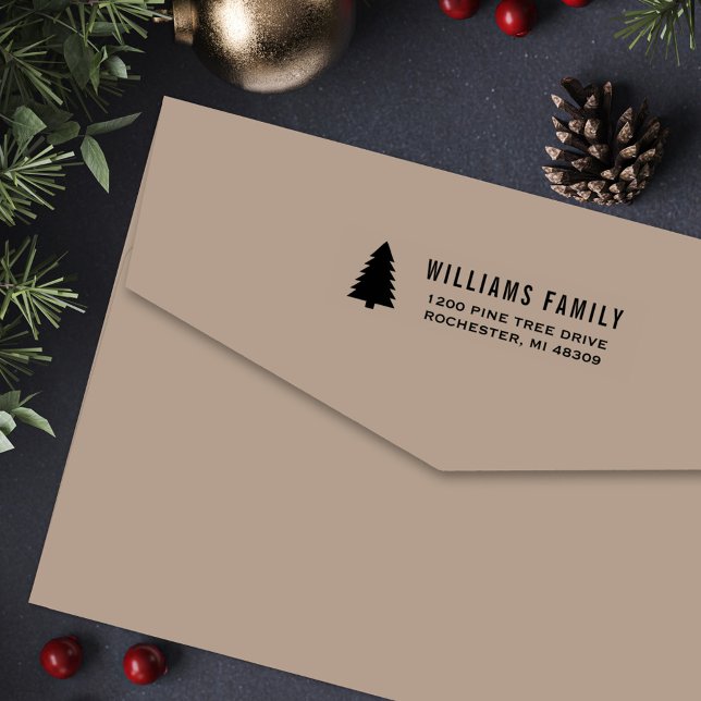 Tampon Auto-encreur Adresse de retour de l'Holiday Pine Tree Modern (Créateur téléchargé)