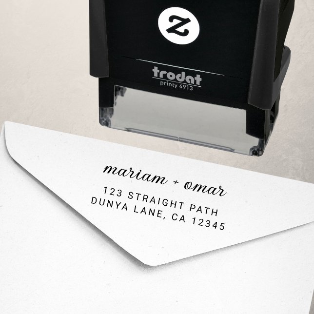 Tampon Auto-encreur Adresse de Retour de Mariage à Script Moderne Simp (Créateur téléchargé)
