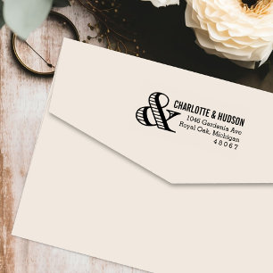 Tampon Auto-encreur Adresse de Retour de Mariage Ampersand Rayée
