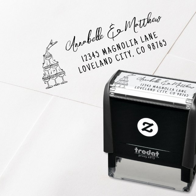 Tampon Auto-encreur Adresse de Retour de Mariage Dessinée à la Main (Hand Drawn Wedding Return Address self-inking stamp)