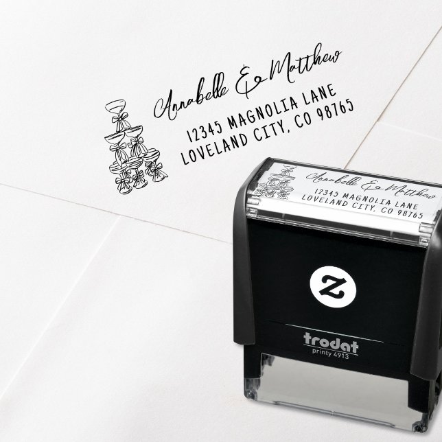 Tampon Auto-encreur Adresse de Retour de Mariage Dessinée à la Main (Hand Drawn Wedding Return Address Self-inking Stamp)