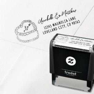 Tampon Auto-encreur Adresse de Retour de Mariage Dessinée à la Main su