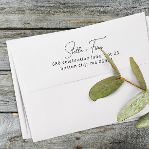 Tampon Auto-encreur Adresse de retour de mariage en écriture moderne