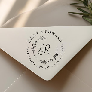 Tampon Auto-encreur Adresse de retour de mariage initiale botanique ro