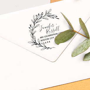 Tampon Auto-encreur Adresse de retour de mariage verdure
