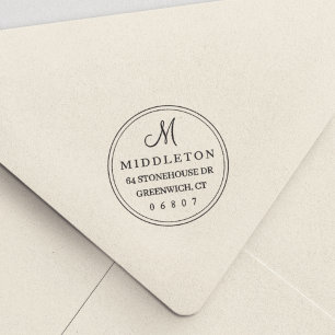 Tampon Auto-encreur Adresse de retour de Monogramme de script rond sim