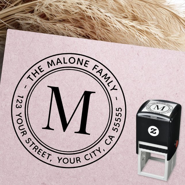 Tampon Auto-encreur Adresse de retour de monogramme minimale moderne (Modern minimal monogram return address self-inking stamp)
