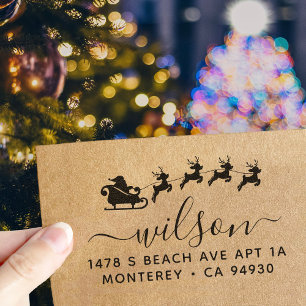 Tampon Auto-encreur Adresse de retour de Noël Santa Claus Sleigh