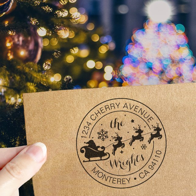 Tampon Auto-encreur Adresse de retour de Noël Santa Claus Sleigh (Créateur téléchargé)