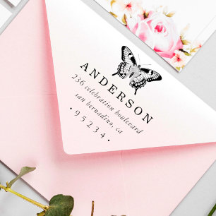 Tampon Auto-encreur Adresse de retour de papillon personnalisé chic