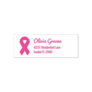 Tampon Auto-encreur Adresse de retour de ruban d'icône rose de cancer