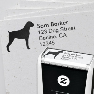 Tampon Auto-encreur Adresse de retour de silhouette de chien de boxeur
