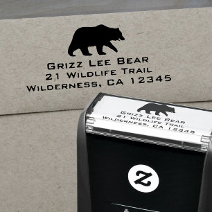 Tampon Auto-encreur Adresse de retour de silhouette d'ours gris