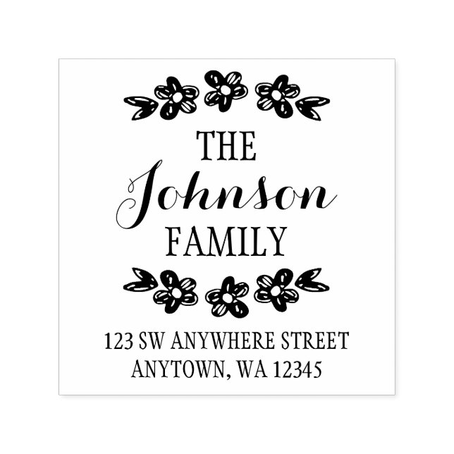 Tampon Auto-encreur Adresse de retour des fleurs à main (Design)