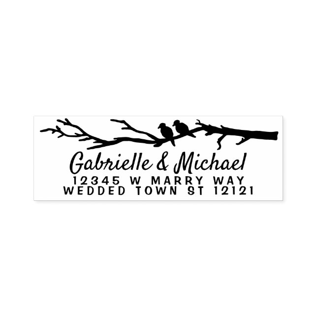 Tampon Auto-encreur Adresse de retour des noms de mariage | Branche de (Design)