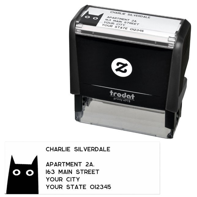 Tampon Auto-encreur Adresse de retour du chat noir (Fun black cat address self inking stamp)