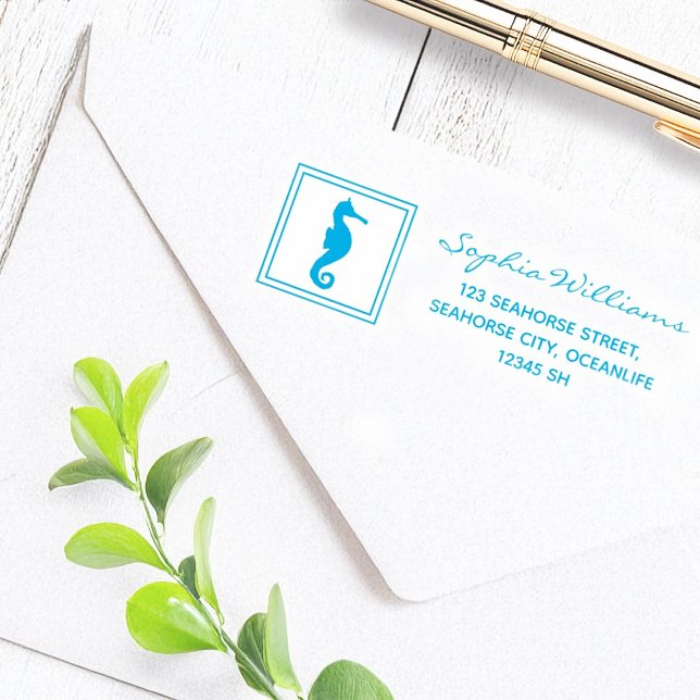 Tampon Auto-encreur Adresse de retour du cheval de mer nautique (Créateur téléchargé)