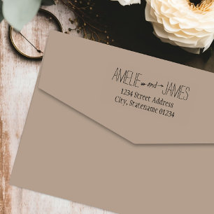 Tampon Auto-encreur Adresse de Retour du Couple de Mariage Flèche Rust