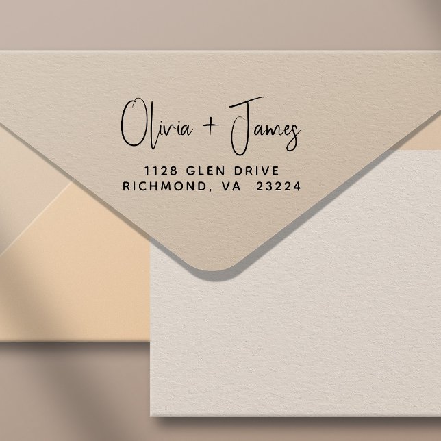 Tampon Auto-encreur Adresse de retour du Mariage de script chic (Créateur téléchargé)