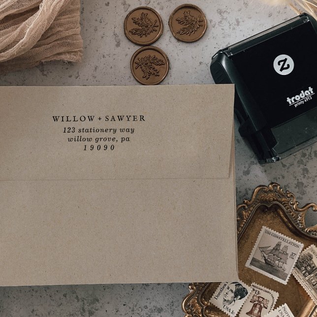 Tampon Auto-encreur Adresse de retour du Mariage de script rustique (Créateur téléchargé)