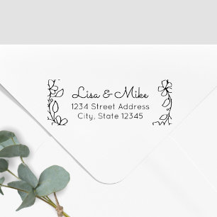 Tampon Auto-encreur Adresse de retour du Mariage pour les noms floraux