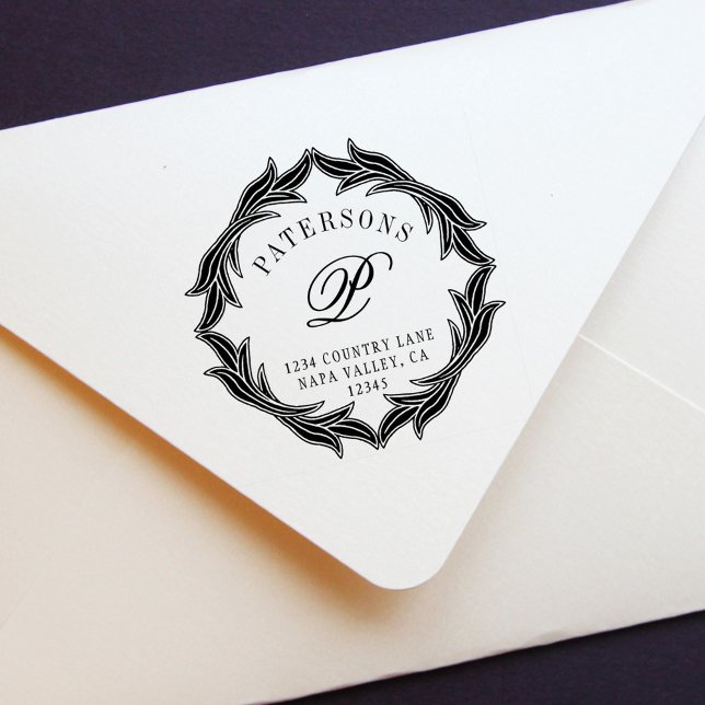 Tampon Auto-encreur Adresse de retour du monogramme de couronne botani (Créateur téléchargé)