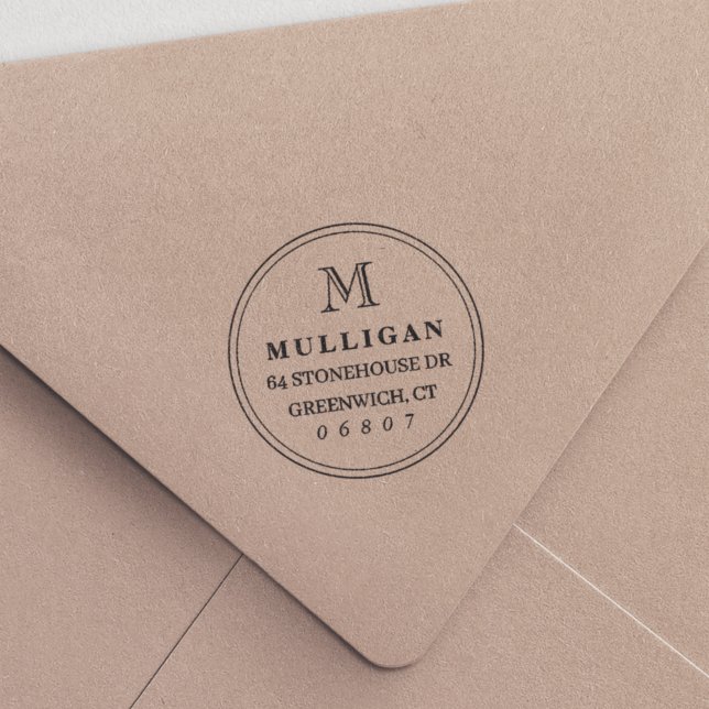 Tampon Auto-encreur Adresse de retour du monogramme rond classique (Créateur téléchargé)