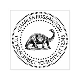 Tampon Auto-encreur Adresse de retour du nom de dinosaure Brontosaurus