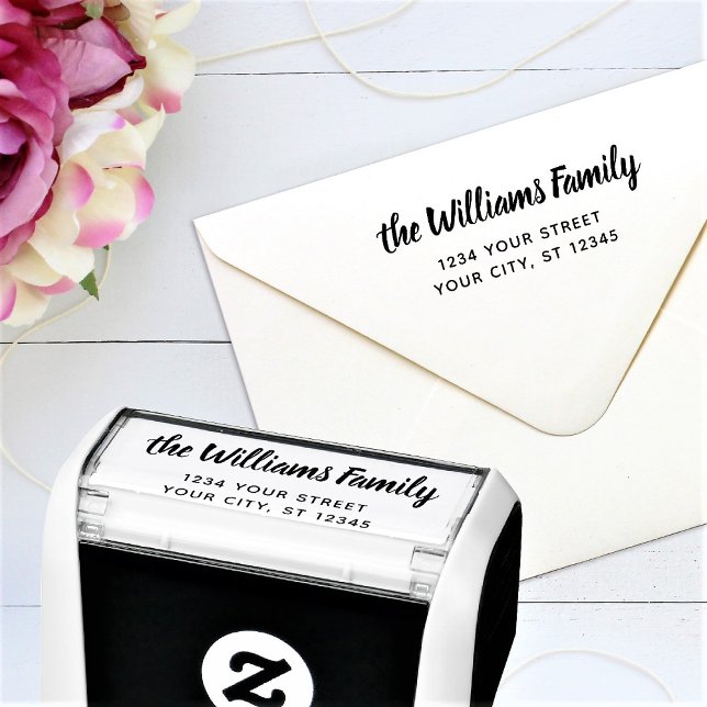 Tampon Auto-encreur Adresse de retour du nom de famille personnalisé (Créateur téléchargé)