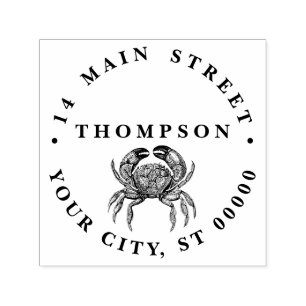 Tampon Auto-encreur Adresse de retour du nom du dessin Crabe Vintage #