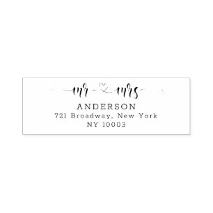 Tampon Auto-encreur Adresse de retour du script calligraphique du coeu