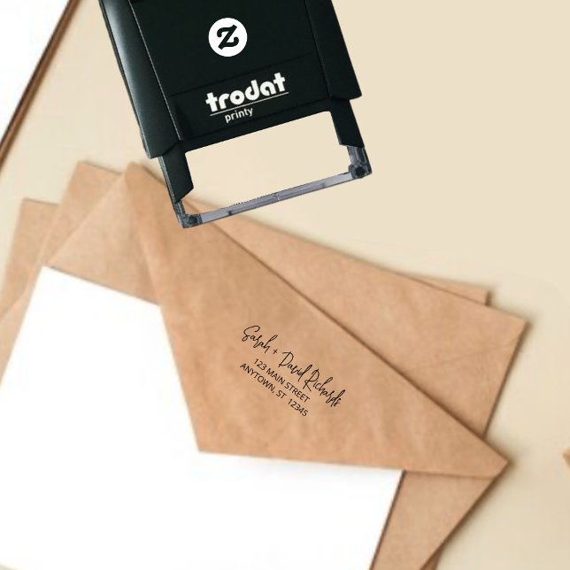 Tampon Auto-encreur Adresse de retour du script de main calligraphique (Créateur téléchargé)