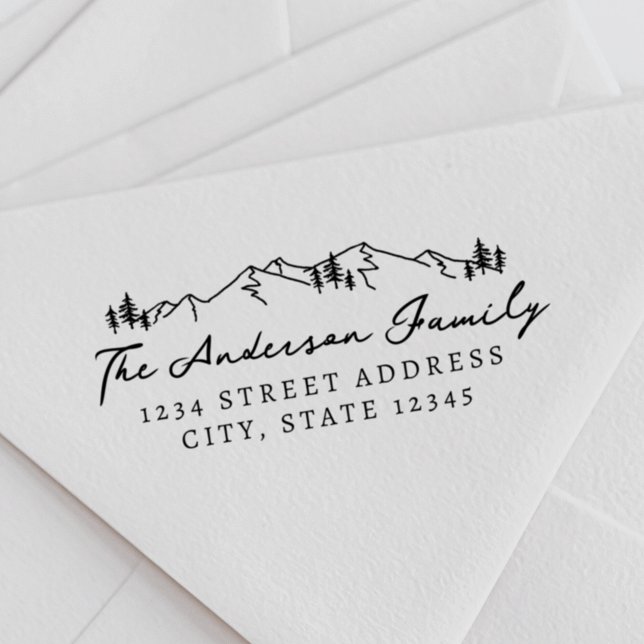 Tampon Auto-encreur Adresse de retour du script main Mountains and Pin (Créateur téléchargé)