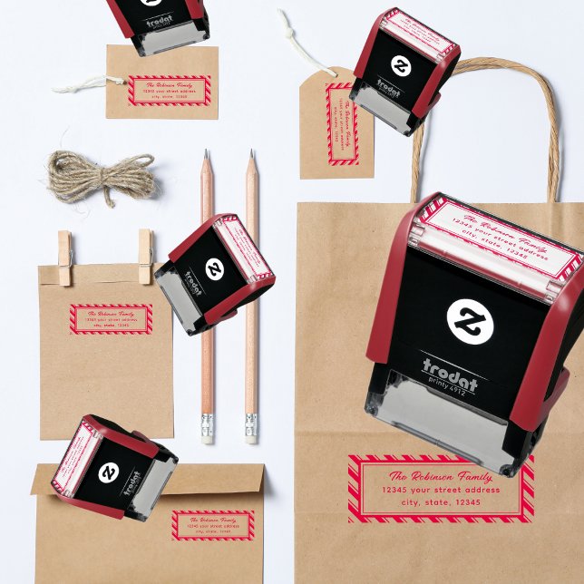 Tampon Auto-encreur Adresse de retour du Sucre de canne en bande blanc (Créateur téléchargé)