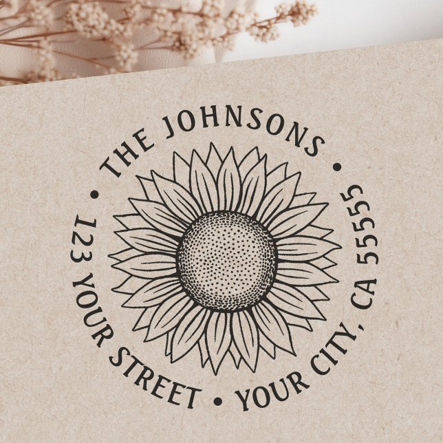 Tampon Auto-encreur Adresse de retour du tournesol (Sunflower return address self-inking stamp)