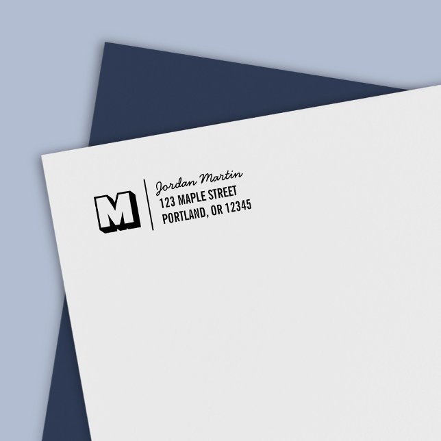 Tampon Auto-encreur Adresse de retour en monogramme et écriture en blo (Créateur téléchargé)