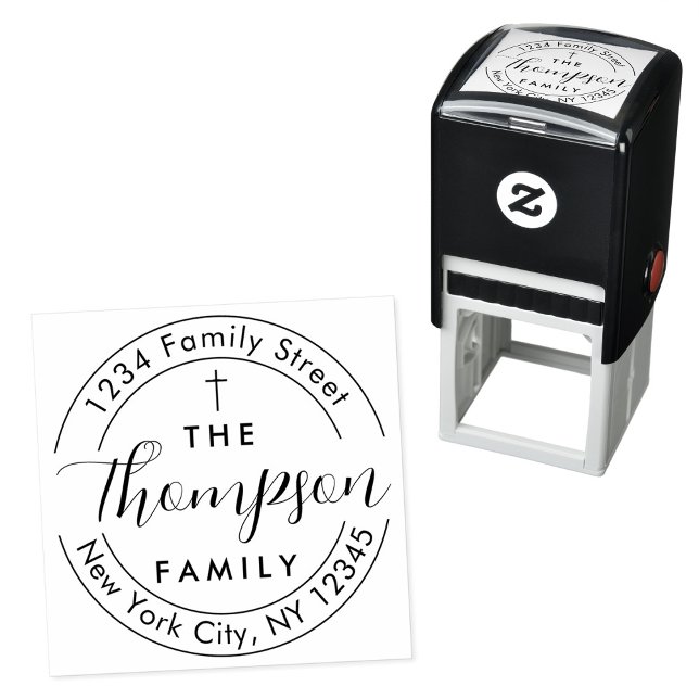 Tampon Auto-encreur Adresse de retour Famille Chrétienne Croix auto-en (Return Address Family Christian Cross Self-inking Self-inking Stamp)
