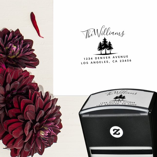 Tampon Auto-encreur Adresse de retour Famille Signature Pine Trees (Créateur téléchargé)