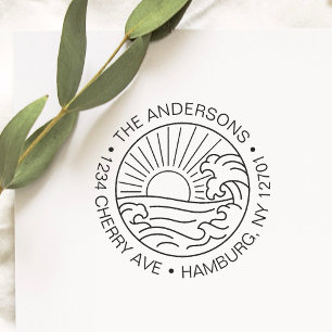 Tampon Auto-encreur Adresse de retour personnalisée Mariage de vagues 